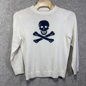 Long Wharf Supply Co Sweater Mens Large White Skull Crossbones Crewneck Knit